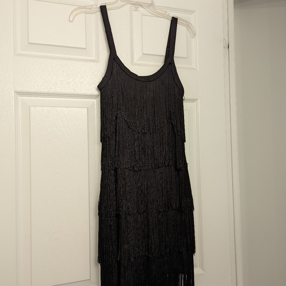 Black dress with tassels